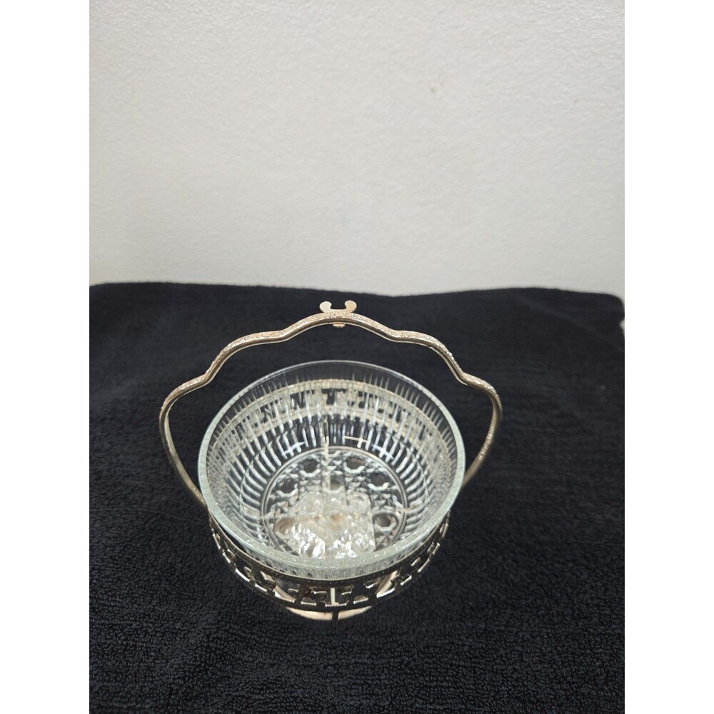 Vintage Jam Serving Glass Dish with Silver Plated Holder Made in England